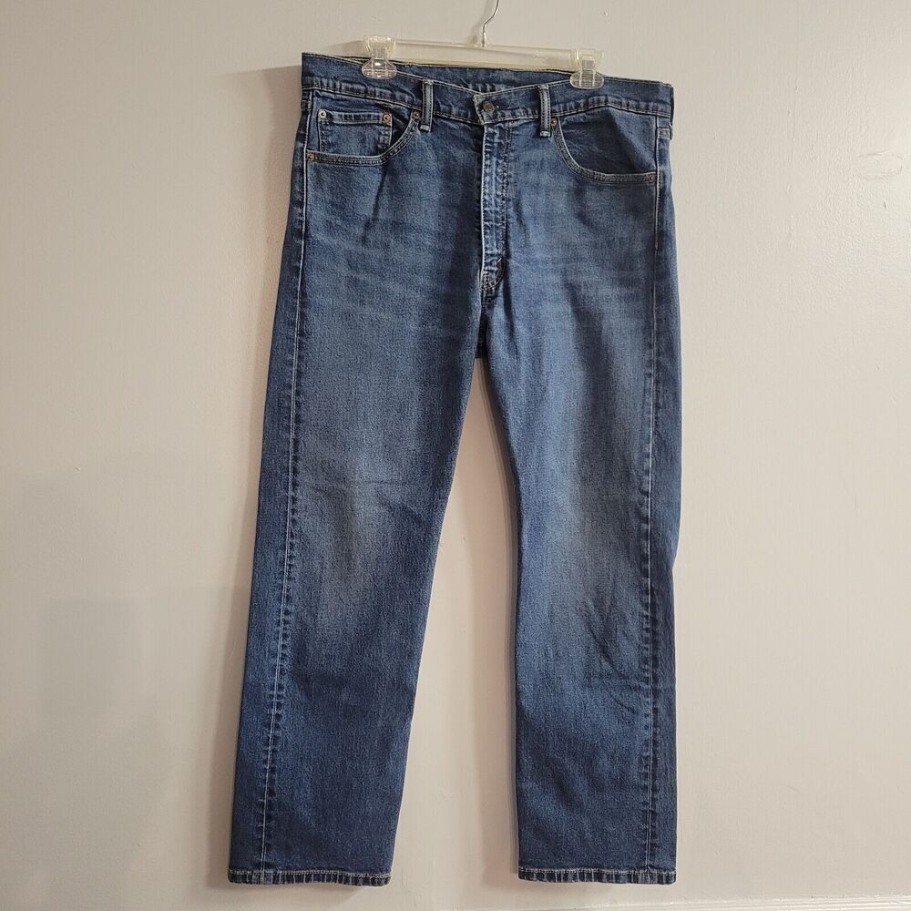 Levis 505 Jeans Men 38x30 Blue Regular Fit Straight Leg Medium Wash Denim Cotton